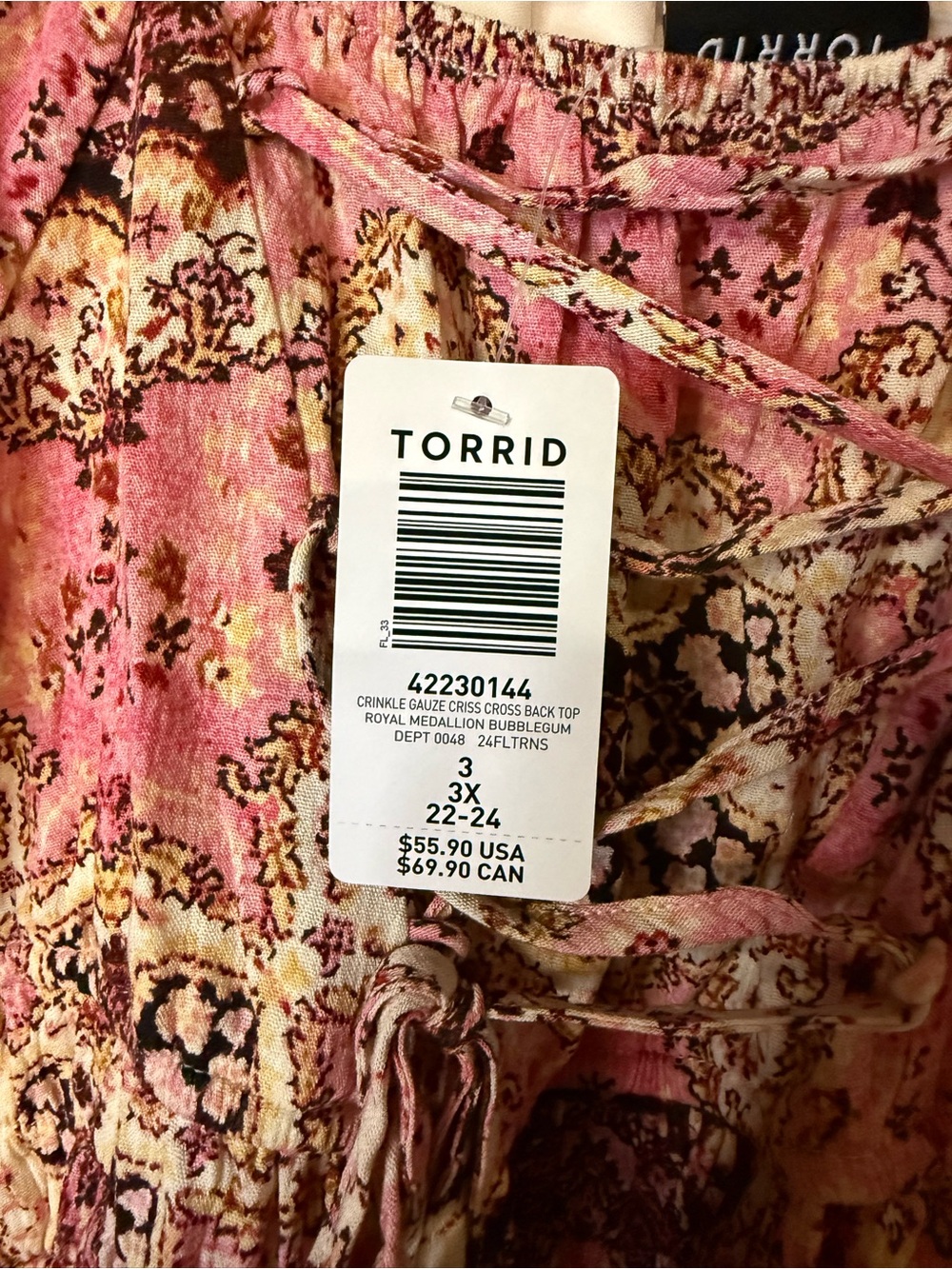 TORRID CRINKLE GAUZE CRISS CROSS BACK TOO 3X 22-24 - Picture 5 of 5